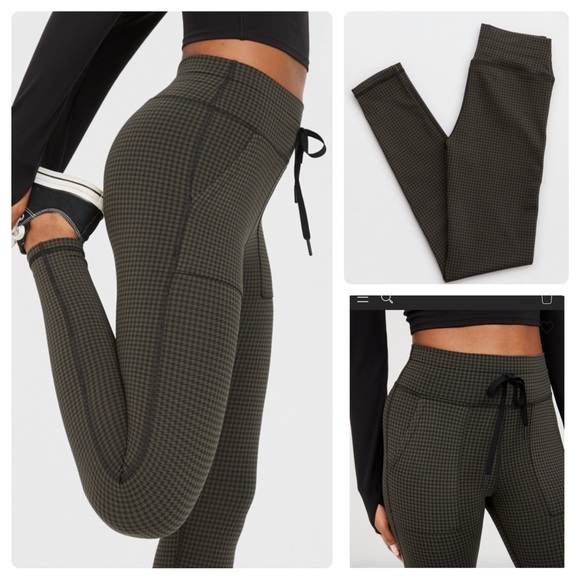NEW Aerie Offline Mini Houndstooth Drawcord High Rise Legging Nomad Olive Small - Picture 3 of 4